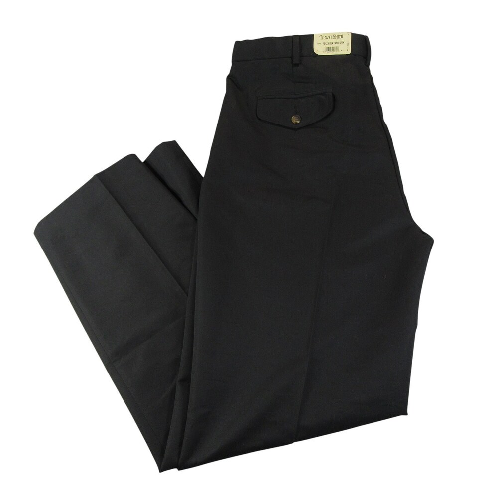 New Travelsmith Mens‎ Chino Pants 38 x 34 Black Cotton Polyester Flat Front